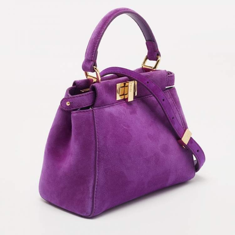 Pre Owned Fendi Purple Suede XS Peekaboo Top Handle Bag