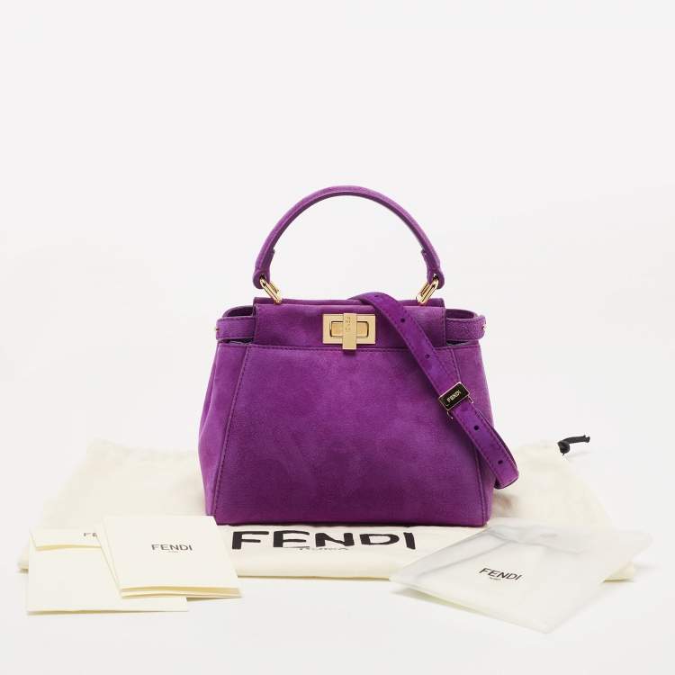 Pre Owned Fendi Purple Suede XS Peekaboo Top Handle Bag