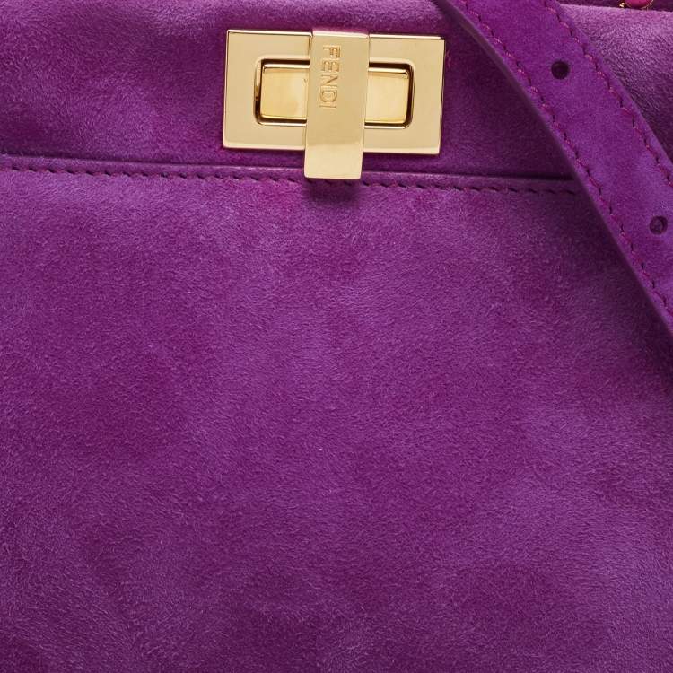 Pre Owned Fendi Purple Suede XS Peekaboo Top Handle Bag