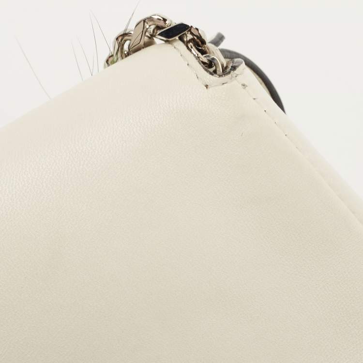 Pre Owned Fendi Off White Leather and Fur Micro Monster Baguette Bag