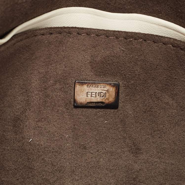 Pre Owned Fendi Off White Leather and Fur Micro Monster Baguette Bag