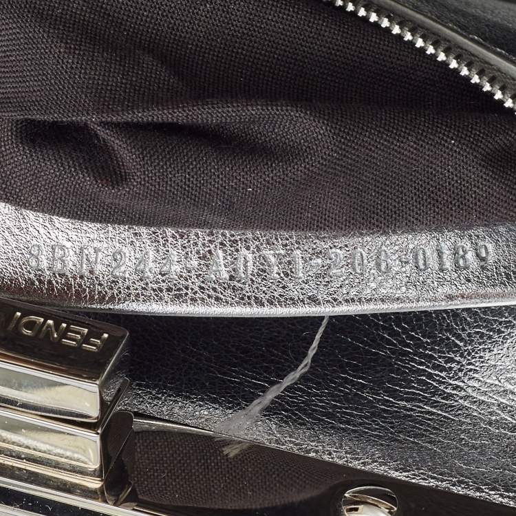 Pre Owned Fendi Silver Leather Mini Peekaboo Top Handle Bag