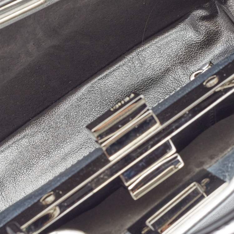 Pre Owned Fendi Silver Leather Mini Peekaboo Top Handle Bag