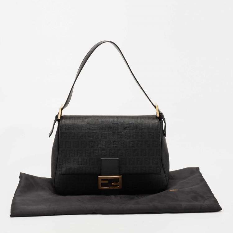 Pre Owned Fendi Black Zucchino Coated Canvas Mama Baguette Shoulder Bag