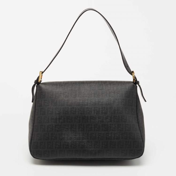 Pre Owned Fendi Black Zucchino Coated Canvas Mama Baguette Shoulder Bag