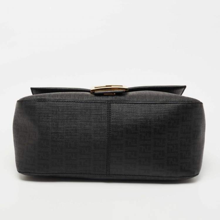 Pre Owned Fendi Black Zucchino Coated Canvas Mama Baguette Shoulder Bag