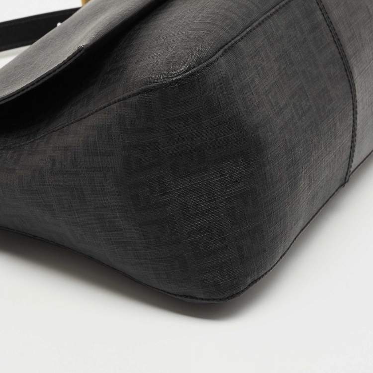 Pre Owned Fendi Black Zucchino Coated Canvas Mama Baguette Shoulder Bag