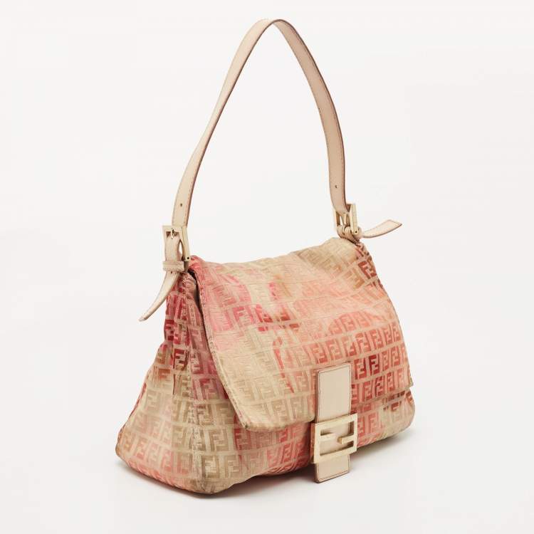 مملوكة مسبقًا Fendi Pink/Beige Zucchino Canvas Mama Baguette Shoulder Bag