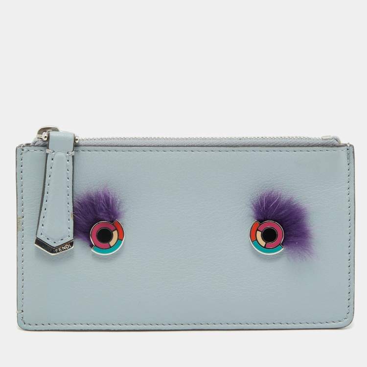 Pre Owned Fendi Light Blue Leather Monster Card Holder