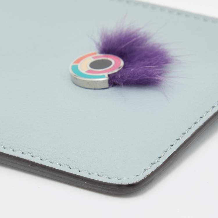 Pre Owned Fendi Light Blue Leather Monster Card Holder