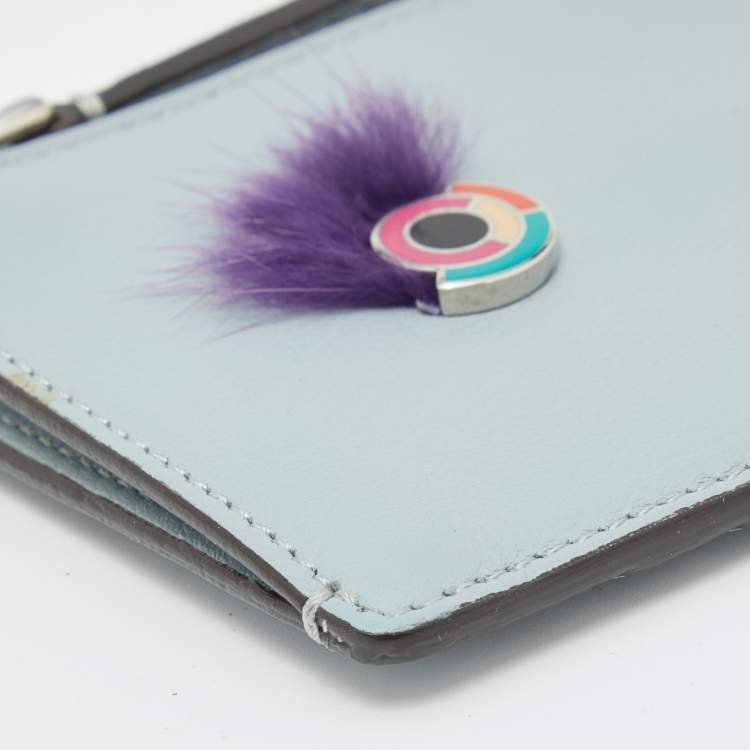 Pre Owned Fendi Light Blue Leather Monster Card Holder