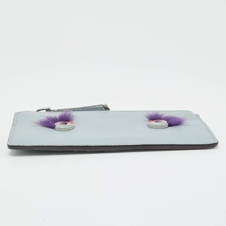 Pre Owned Fendi Light Blue Leather Monster Card Holder