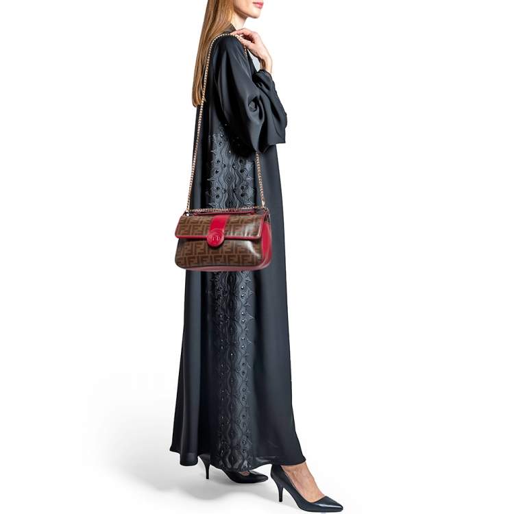 Fendi Double Shoulder Bag F Brown/Black in Coated Canvas/Leather