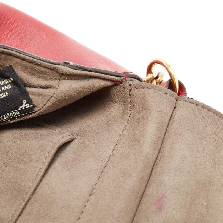 Pre Owned Fendi Tobacco/Red Zucca Coated Canvas and Leather Double F Top Handle Bag