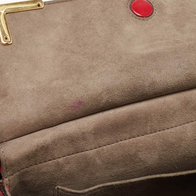 Pre Owned Fendi Tobacco/Red Zucca Coated Canvas and Leather Double F Top Handle Bag