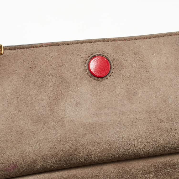 Pre Owned Fendi Tobacco/Red Zucca Coated Canvas and Leather Double F Top Handle Bag