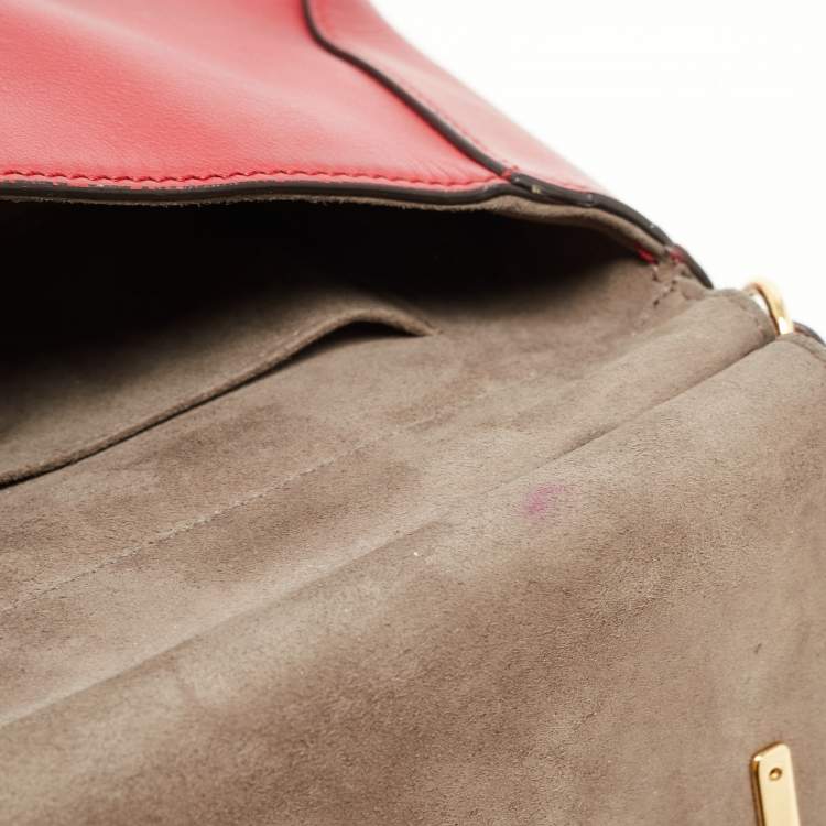 Pre Owned Fendi Tobacco/Red Zucca Coated Canvas and Leather Double F Top Handle Bag