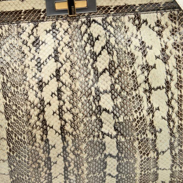 Pre Owned Fendi Beige/Black Python Leather Large Peekaboo Top Handle Bag