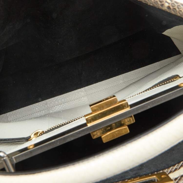 Pre Owned Fendi Beige/Black Python Leather Large Peekaboo Top Handle Bag