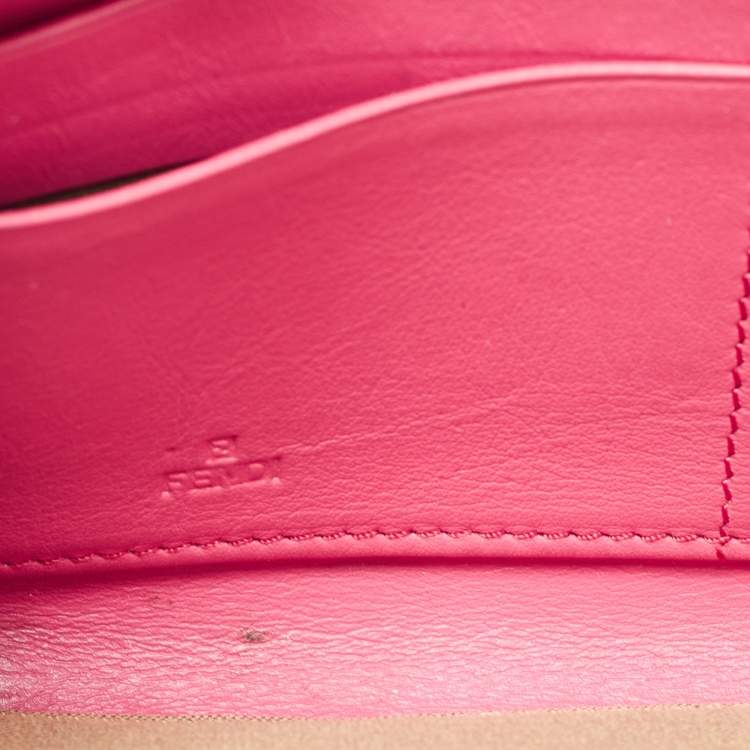 Pre Owned Fendi Pink Glossy Leather Logo Zip Around Wallet