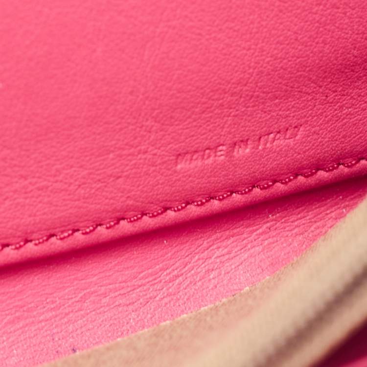 Pre Owned Fendi Pink Glossy Leather Logo Zip Around Wallet