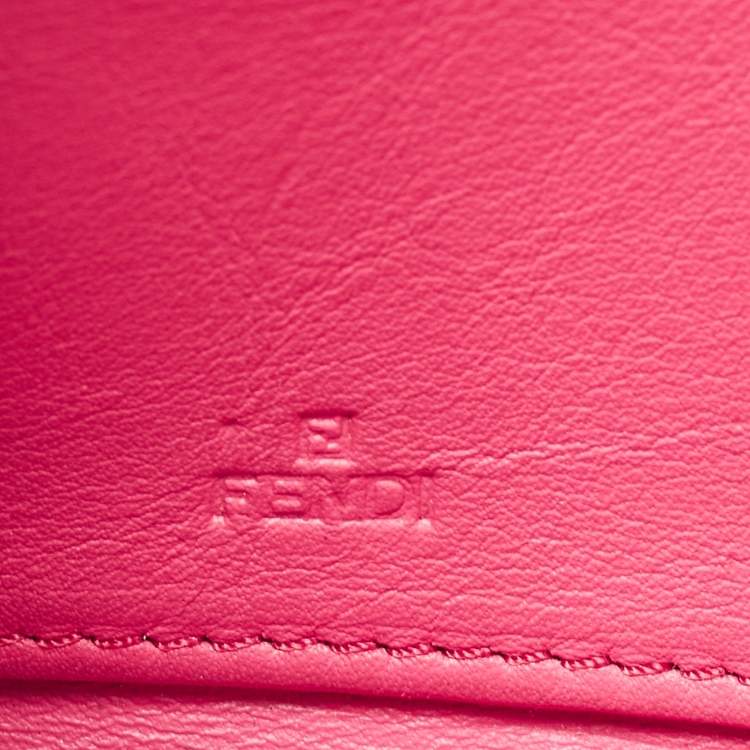 Pre Owned Fendi Pink Glossy Leather Logo Zip Around Wallet