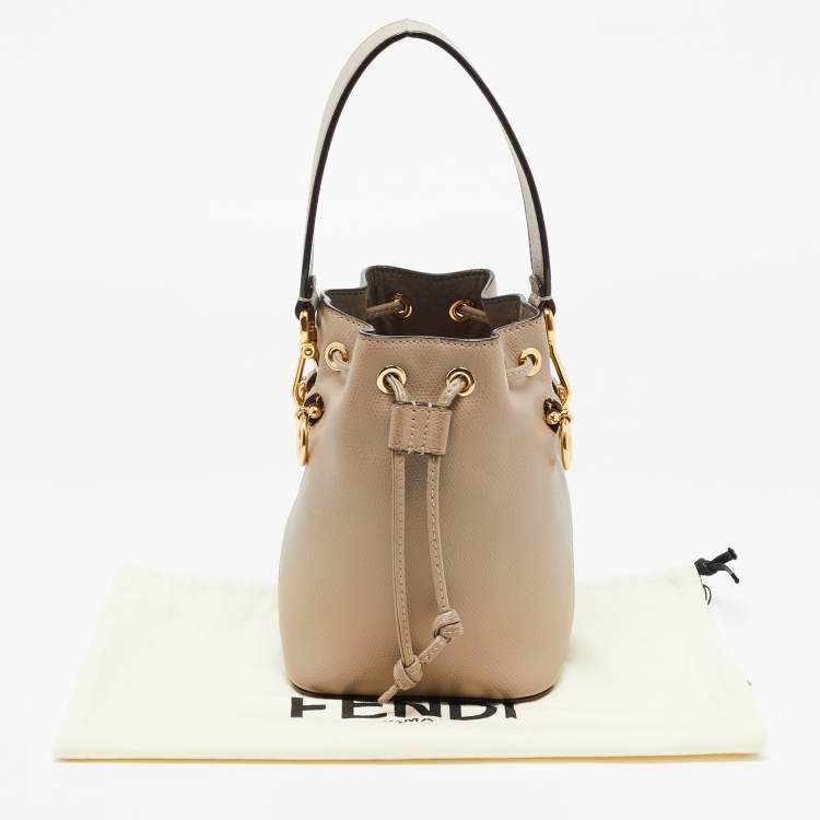 Pre Owned Fendi Beige Leather Mini Mon Tresor Drawstring Bucket Bag