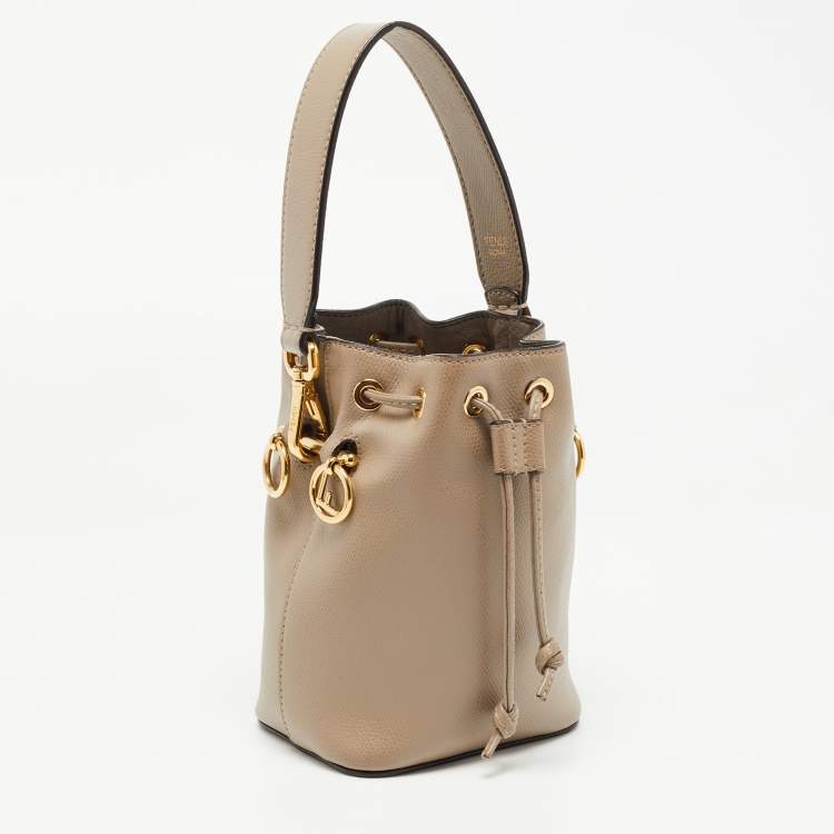 Pre Owned Fendi Beige Leather Mini Mon Tresor Drawstring Bucket Bag