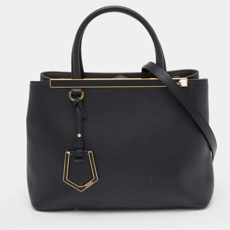 Pre Owned Fendi Black Leather Petite 2Jours Tote