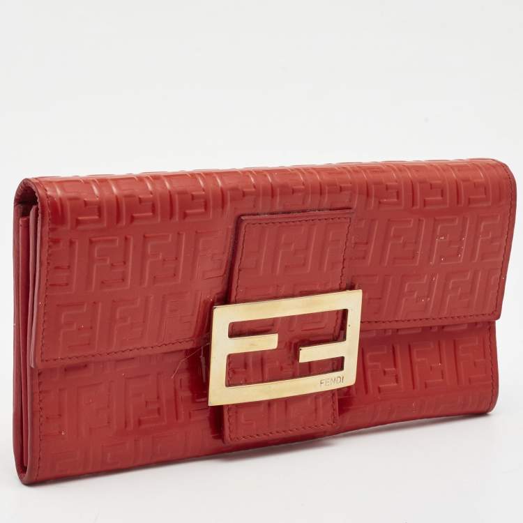Pre Owned Fendi Orange Zucchino Patent Leather Mia Flap Continental Wallet
