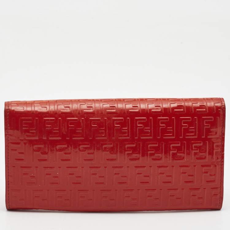 Pre Owned Fendi Orange Zucchino Patent Leather Mia Flap Continental Wallet