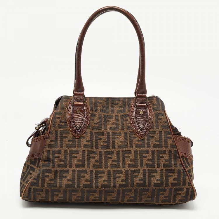 Pre Owned Fendi Tobacco Zucca Canvas and Leather Chef De Jour Tote