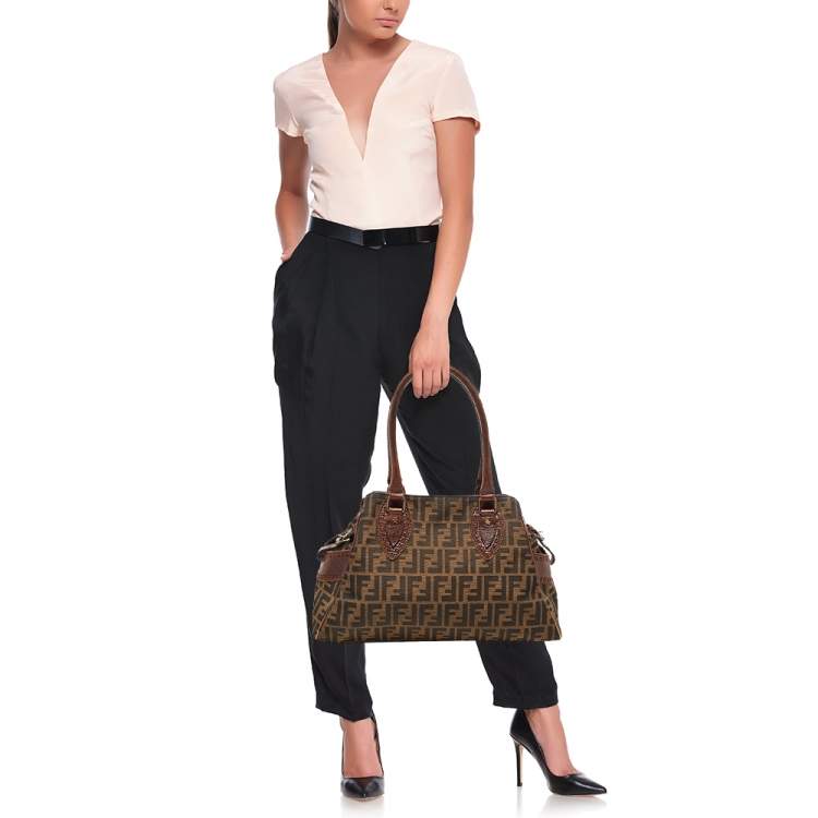 Pre Owned Fendi Tobacco Zucca Canvas and Leather Chef De Jour Tote
