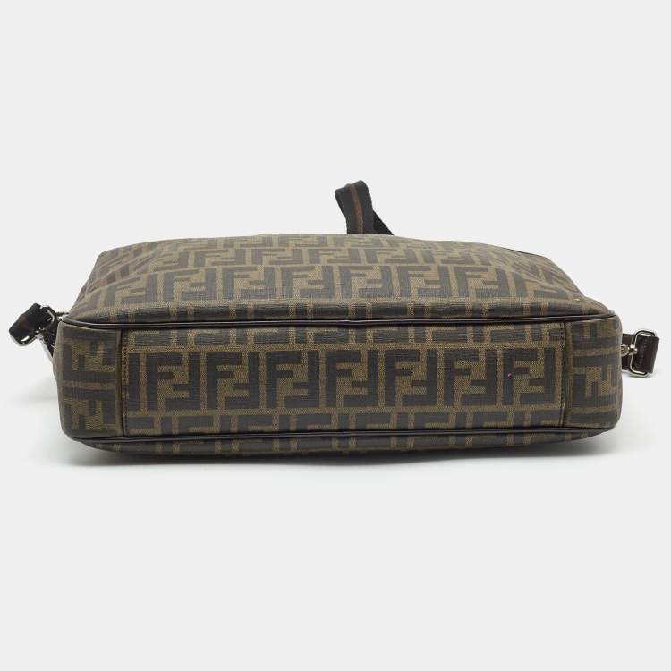 Pre Owned Fendi Tobacco Zucca Coated Canvas Laptop Bag