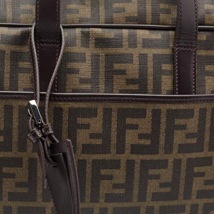 Pre Owned Fendi Tobacco Zucca Coated Canvas Laptop Bag