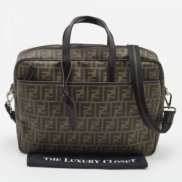 Pre Owned Fendi Tobacco Zucca Coated Canvas Laptop Bag