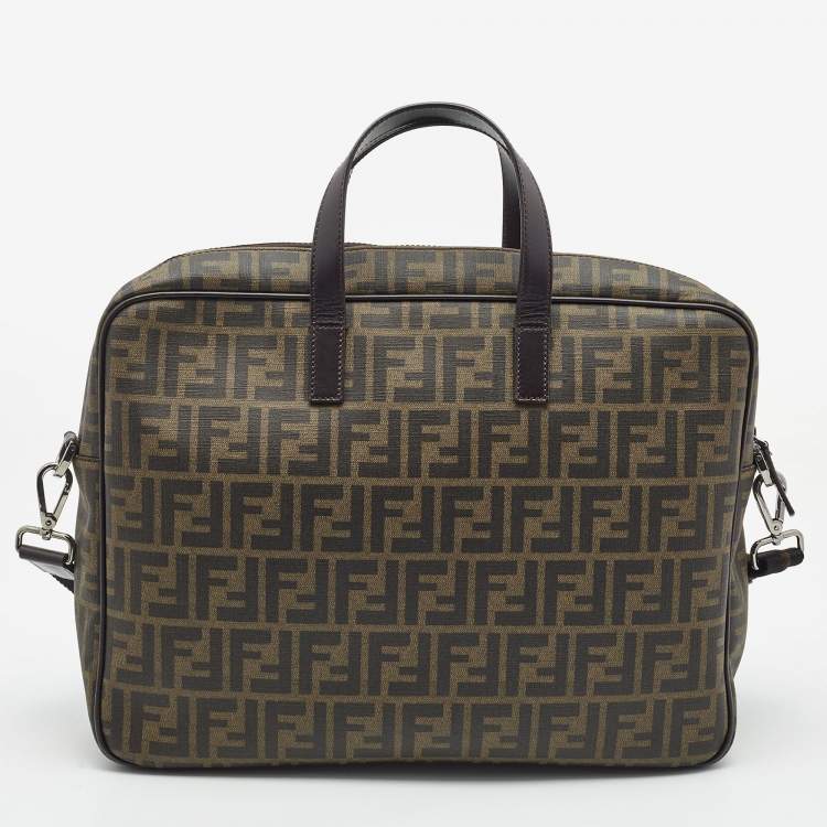 Pre Owned Fendi Tobacco Zucca Coated Canvas Laptop Bag