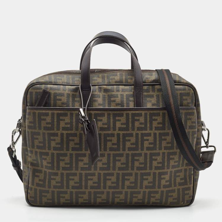 Pre Owned Fendi Tobacco Zucca Coated Canvas Laptop Bag