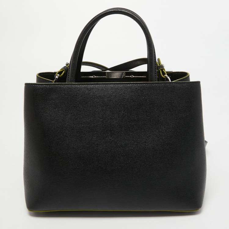 Pre Owned Fendi Black Leather and Shearling Logo Petite Sac 2jours Tote
