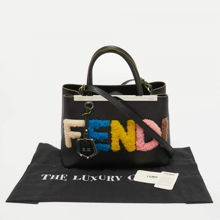 Pre Owned Fendi Black Leather and Shearling Logo Petite Sac 2jours Tote