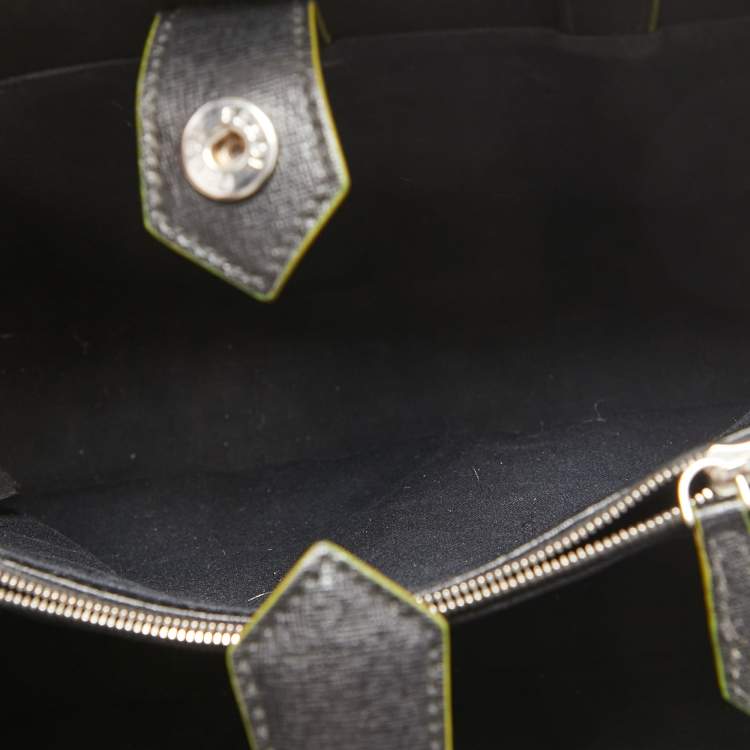 Pre Owned Fendi Black Leather and Shearling Logo Petite Sac 2jours Tote