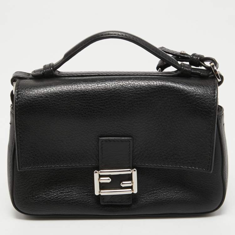 Pre Owned Fendi Black Leather and Watersnake Monster Micro Double Baguette Bag