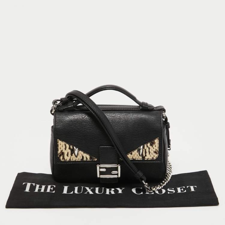Pre Owned Fendi Black Leather and Watersnake Monster Micro Double Baguette Bag