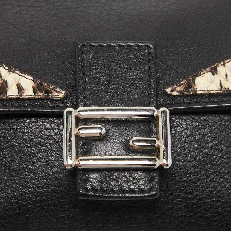 Pre Owned Fendi Black Leather and Watersnake Monster Micro Double Baguette Bag
