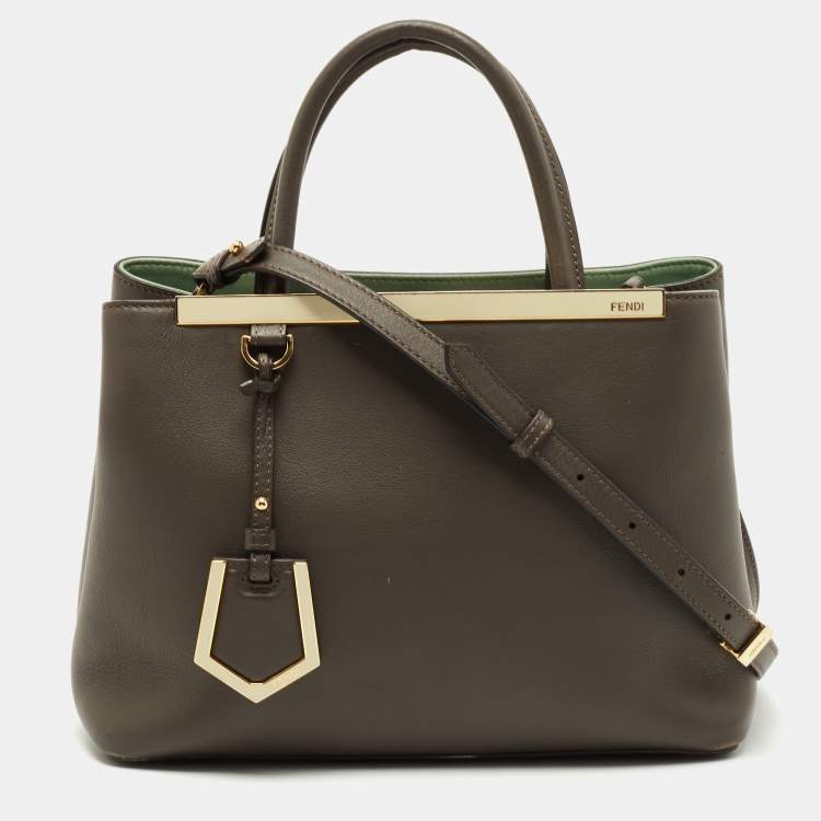 Pre Owned Fendi Grey Leather Small 2Jours Tote