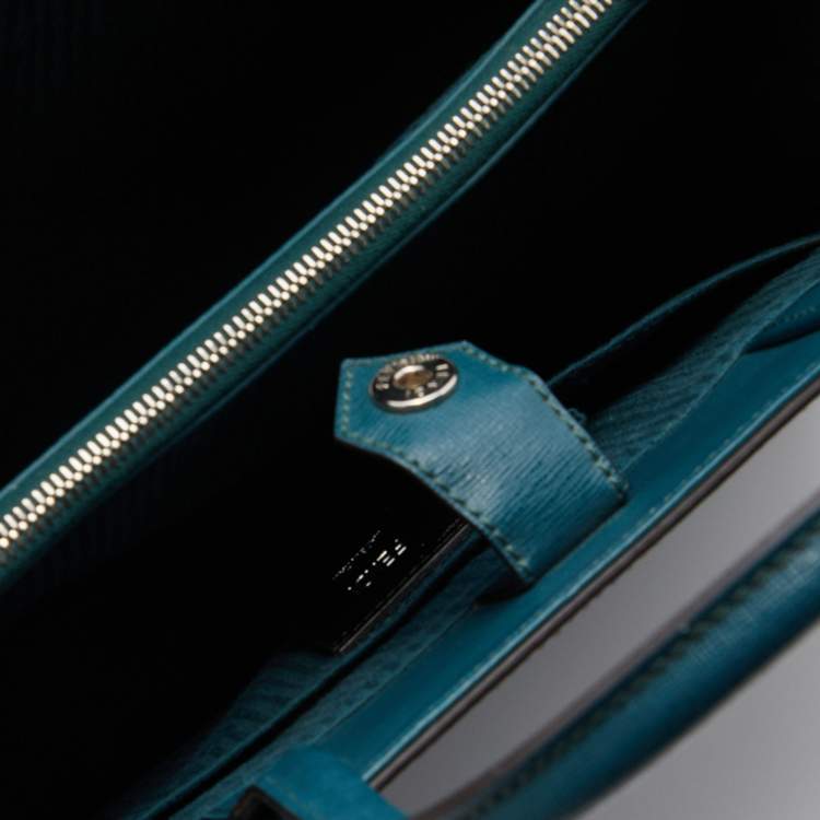 Pre Owned Fendi Teal Blue Leather Medium 2Jours Tote