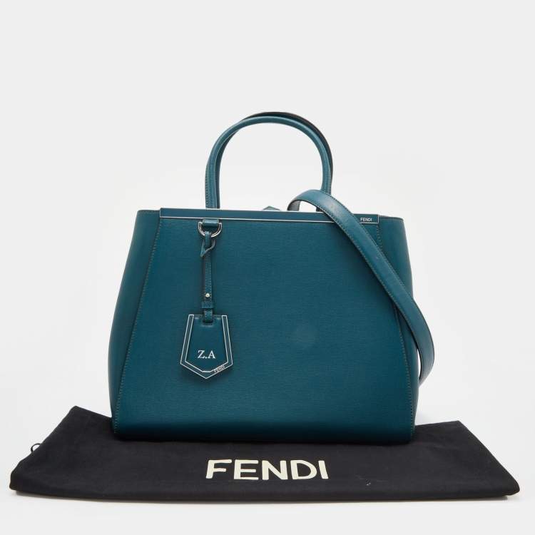 Pre Owned Fendi Teal Blue Leather Medium 2Jours Tote