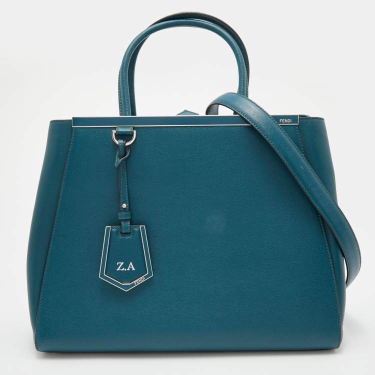 Pre Owned Fendi Teal Blue Leather Medium 2Jours Tote