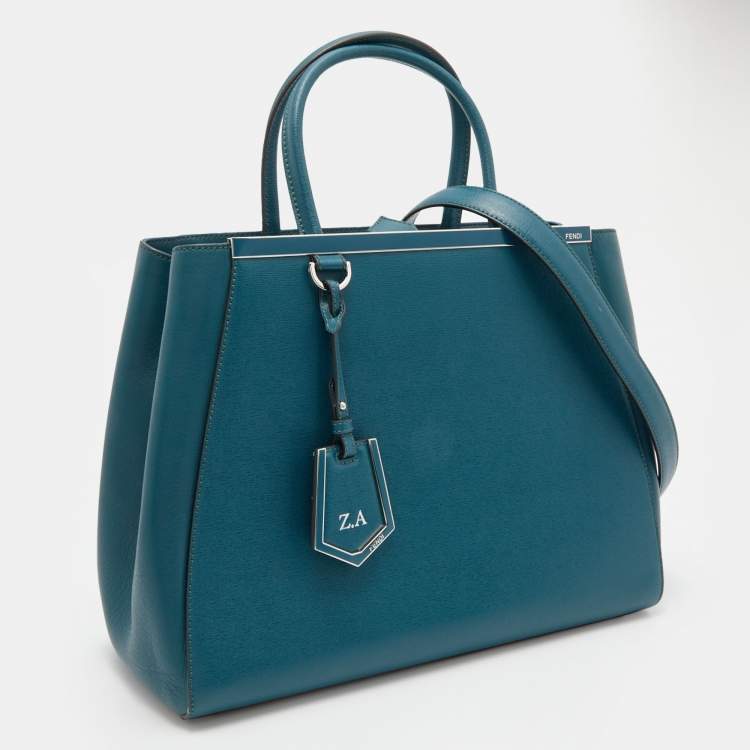 Pre Owned Fendi Teal Blue Leather Medium 2Jours Tote