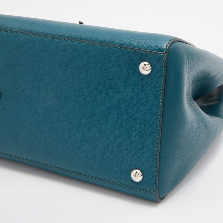 Pre Owned Fendi Teal Blue Leather Medium 2Jours Tote